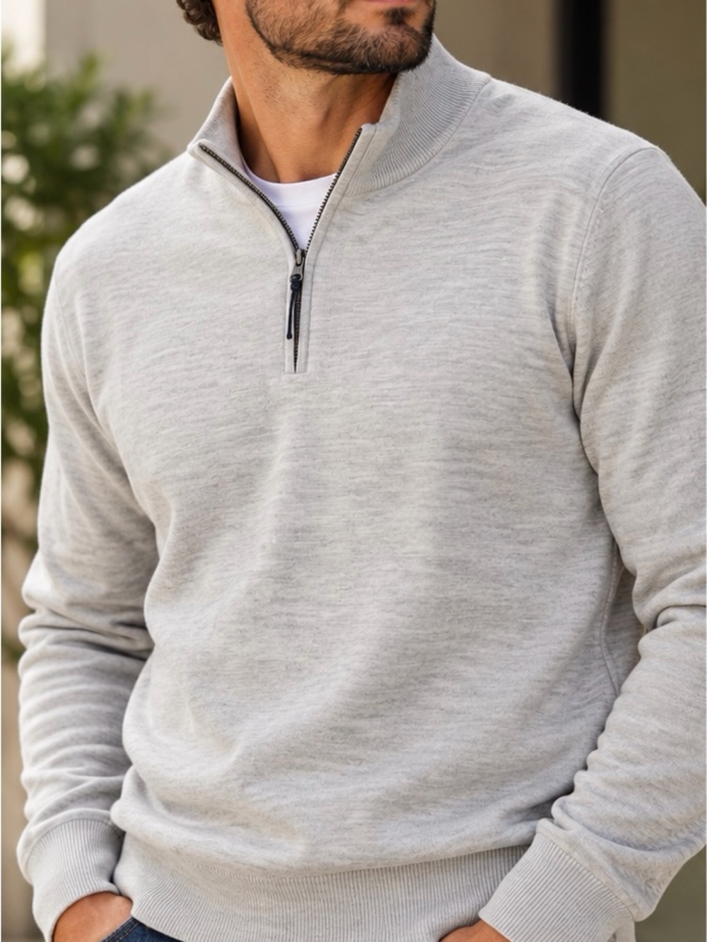 Charles Tyrwhitt Merino Wool Quarter Zip Sweater Silver Grey Men’s L NWT